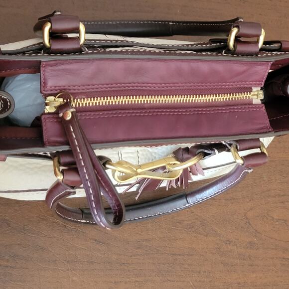 Vintage Coach Hamptons Ivory Maroon Pebbled Leather Bag EO6S-10212 - Picture 11 of 12